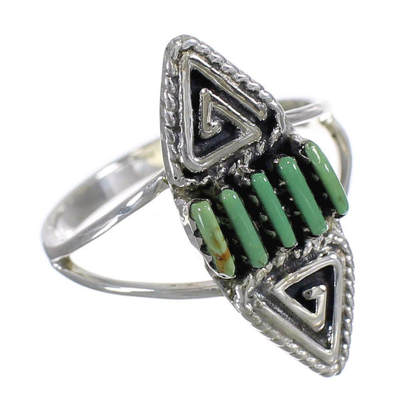 Turquoise Southwestern Silver Water Wave Needlepoint Ring Size 7-1/2 QX85016